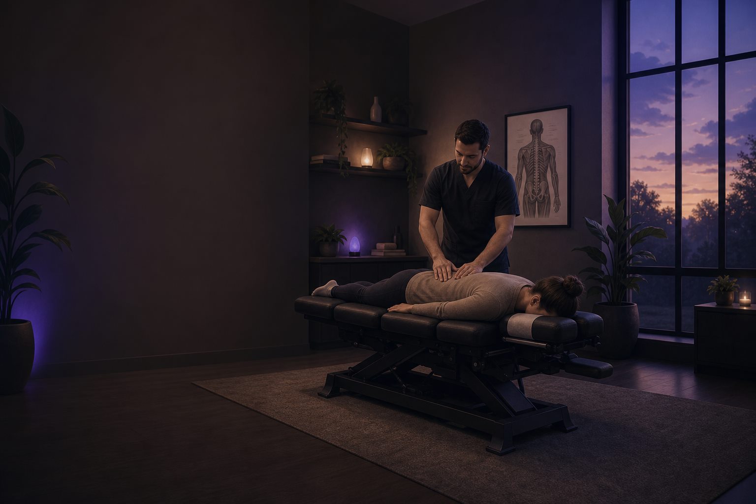 Evening adjustment in the Preferred Chiropractic treatment room